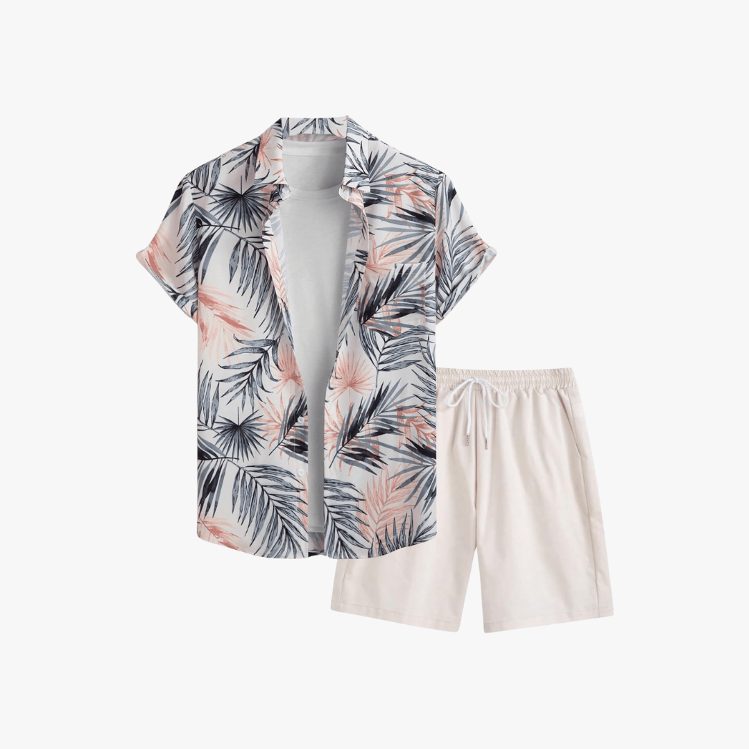 Demian | Men's Two-Piece Summer Outfit – Floral Button Shirt & Drawstring Shorts Set