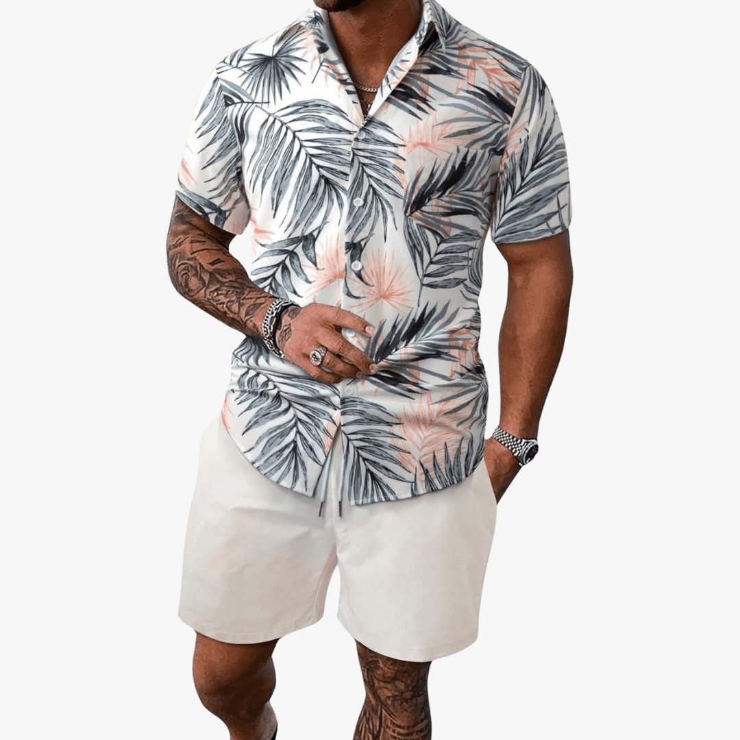 Demian | Men's Two-Piece Summer Outfit – Floral Button Shirt & Drawstring Shorts Set