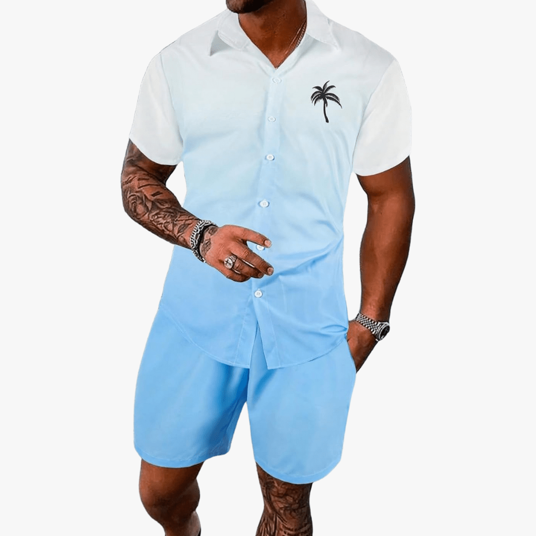 Demian | Men's Two-Piece Summer Outfit – Floral Button Shirt & Drawstring Shorts Set