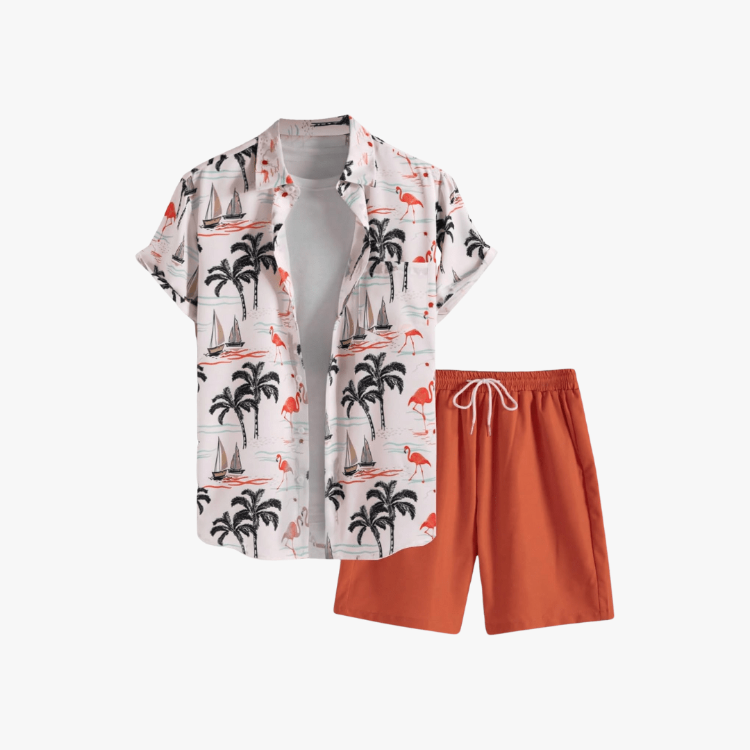 Demian | Men's Two-Piece Summer Outfit – Floral Button Shirt & Drawstring Shorts Set