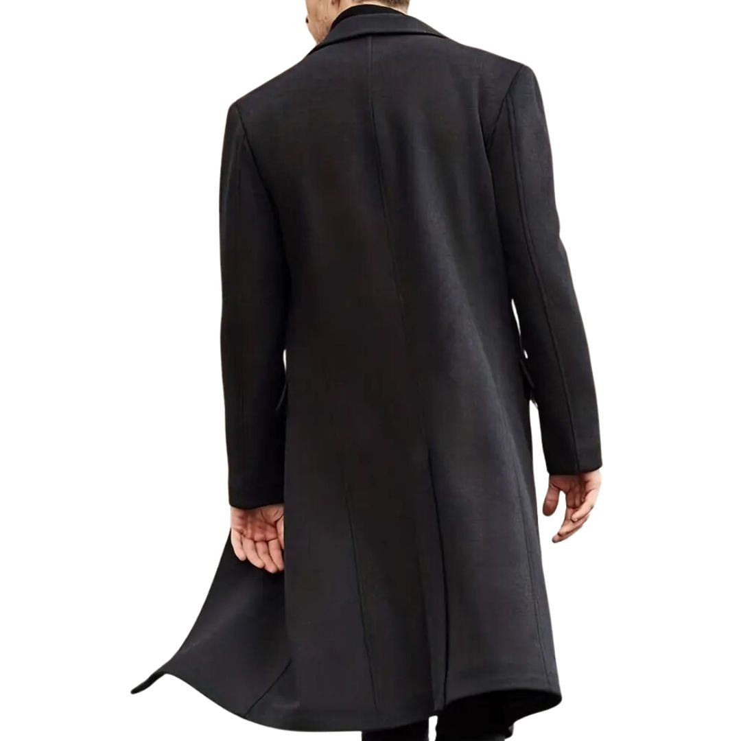 Melchor® | Men’s Black Trench Coat With Flap Pocket