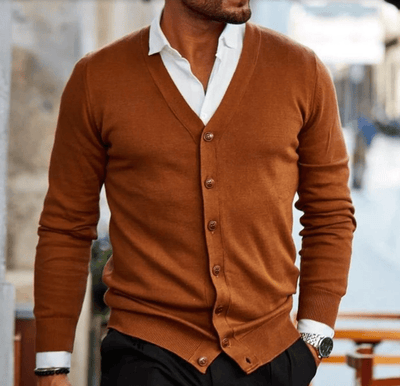 Marcial® | Men’s Camel Cardigan With V Neck