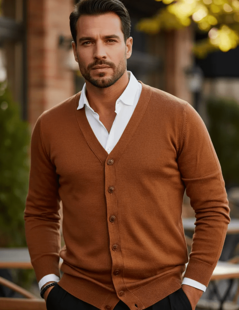 Marcial® | Men’s Camel Cardigan With V Neck
