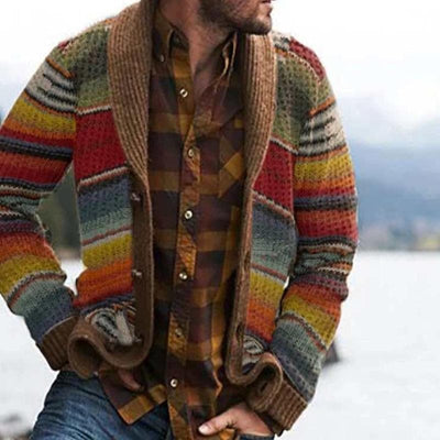 Manolo® | Men’s Multicolour Cardigan With Stripe Pattern