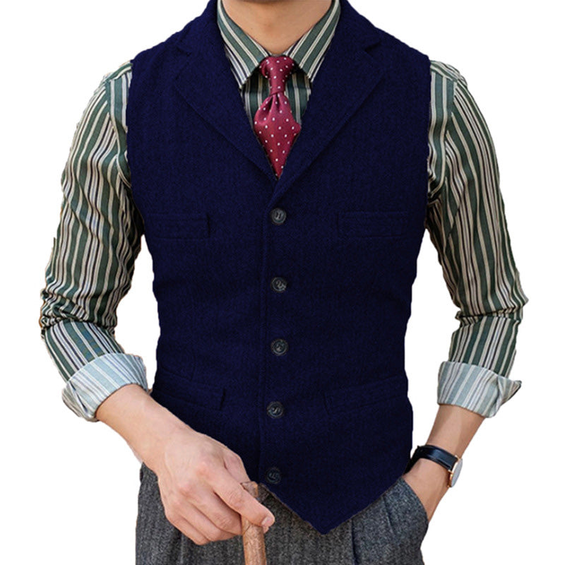 Men's Vintage Classic Wool Blended Lapel Single Breasted Suit Vest