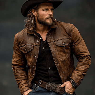 Klaus | Vintage leather jacket with lapels