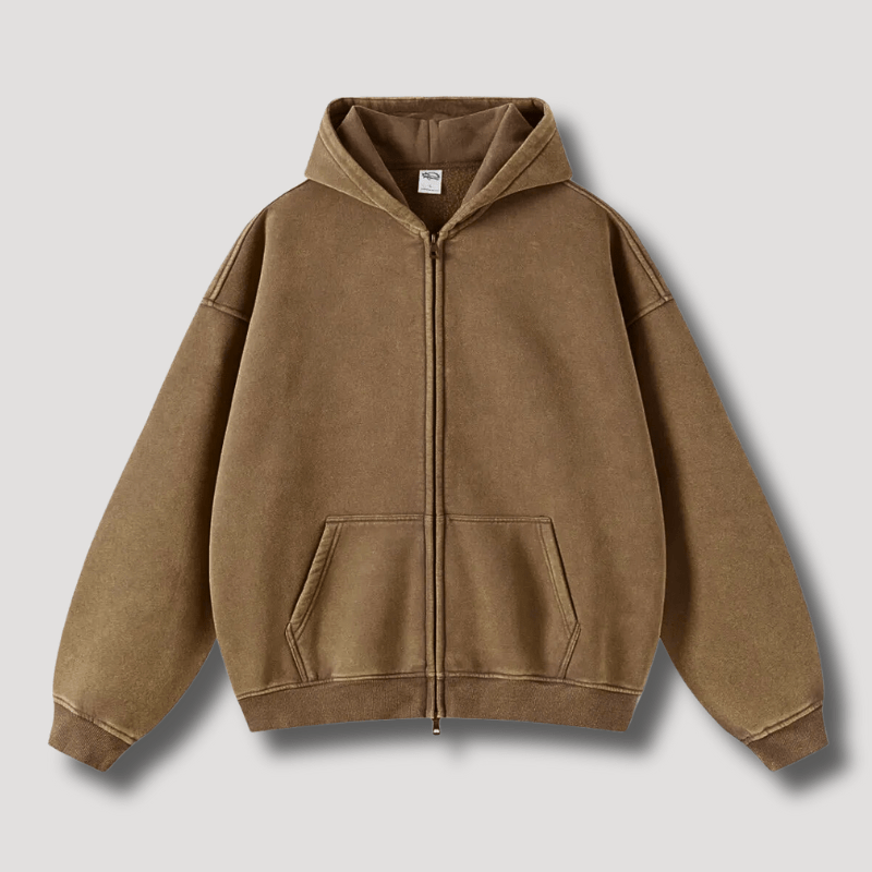 Odiseo | Vintage Solid Zip-Up Hoodie