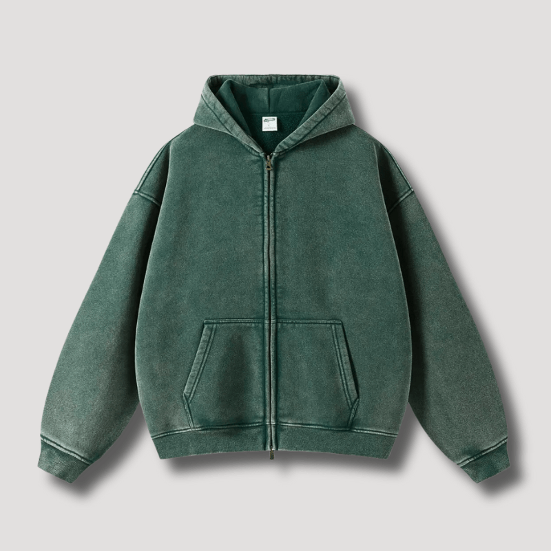 Odiseo | Vintage Solid Zip-Up Hoodie
