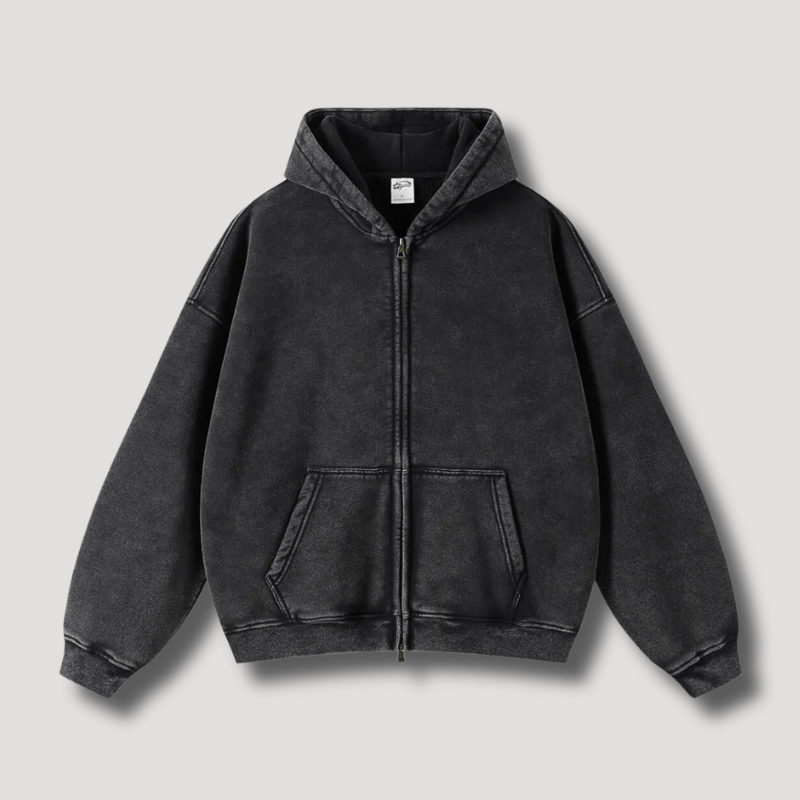 Odiseo | Vintage Solid Zip-Up Hoodie