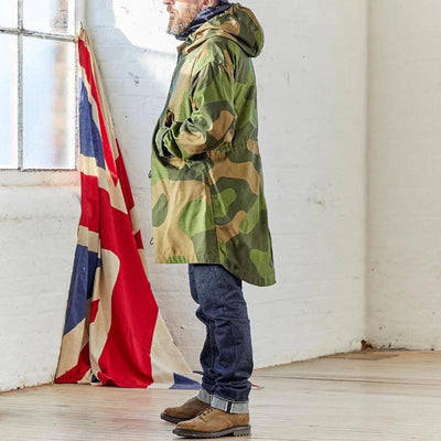 Men's Camoflage Hooded Single Breasted Trench Coat