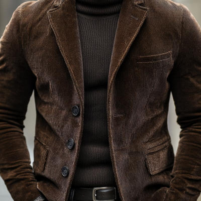 Men's Vine Notched Lapel Thick Cordroy SliBlazer