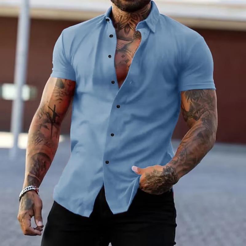 Bestla® | Men's Solid Lapel Short Sleeve Sports Fitness Shirt 23811118Z