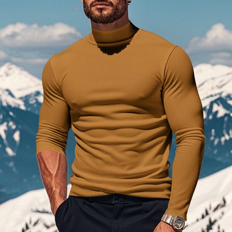 Men's Solid Color Plsh Half High Collar Long Sleeve T-shirt