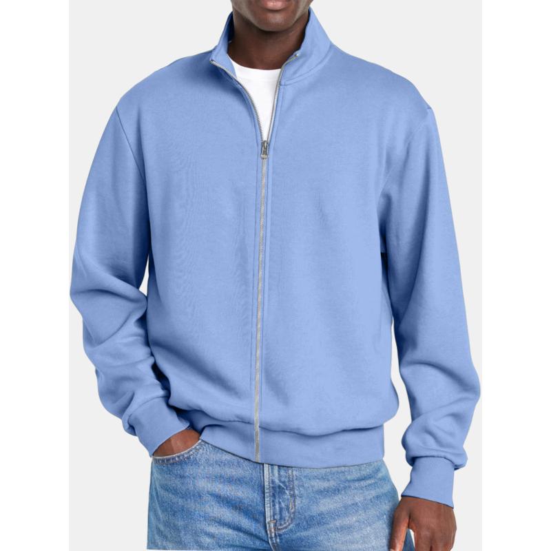 Men's Solid Coloripper Stand Collar Long Sleeve Sweatshirt Jacket