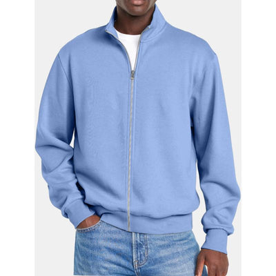 Men's Solid Coloripper Stand Collar Long Sleeve Sweatshirt Jacket