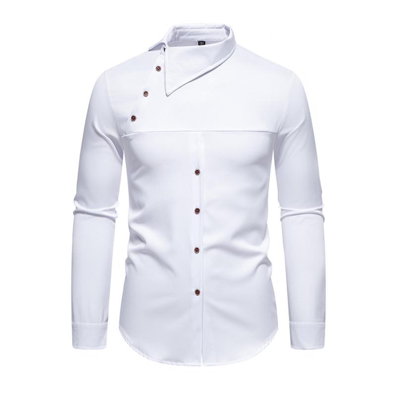 Men's Casal Lapel Slanted Placket Asymmetric SliFit Long Sleeve Shirt