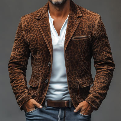Men's Vine Leopard Sede  Notch Lapellti-pocket Single Breasted Blazer