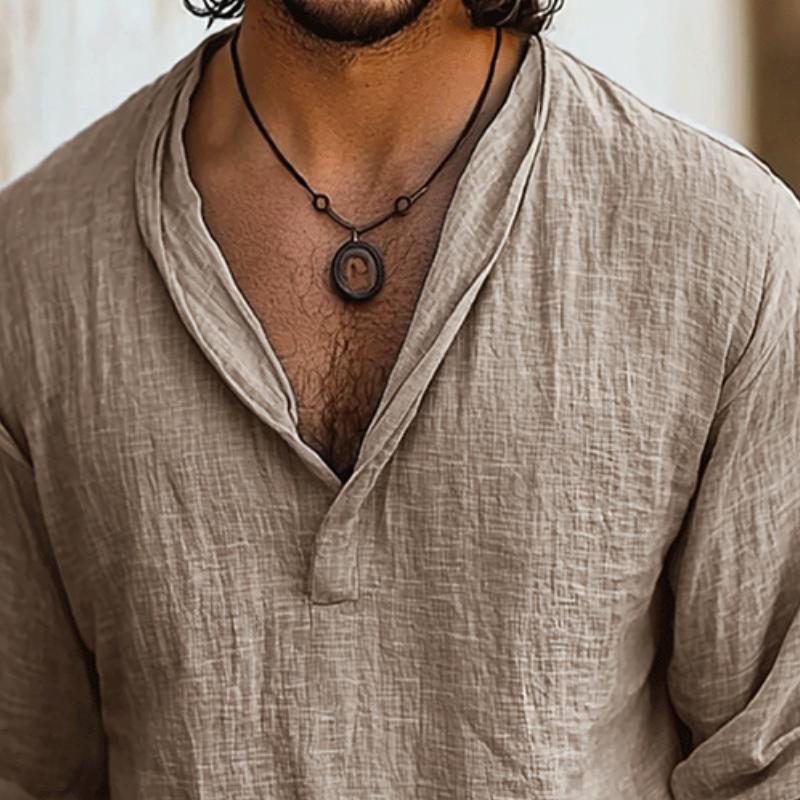 Men's Retro Casal Cotn and Linen Long Sleeve Shirt