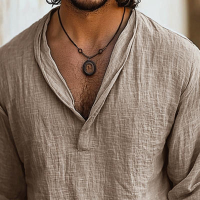 Men's Retro Casal Cotn and Linen Long Sleeve Shirt