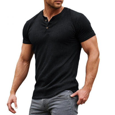 Men's Casal Solid Cotn Blend SliFit Henley Neck Short Sleeve T-Shirt