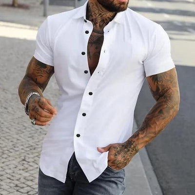 Bestla® | Men's Solid Lapel Short Sleeve Sports Fitness Shirt 23811118Z