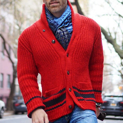 Men's Vine Color Block Striped Lapel Single-breastednit Cardigan