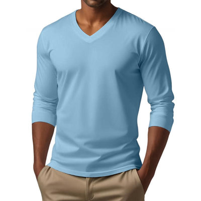 Men's Casal V-neck Cotn Blended SliFit Long Sleeve T-shirt