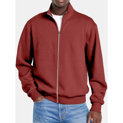 Men's Solid Coloripper Stand Collar Long Sleeve Sweatshirt Jacket