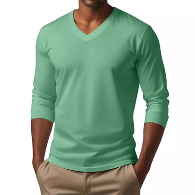 Men's Casal V-neck Cotn Blended SliFit Long Sleeve T-shirt