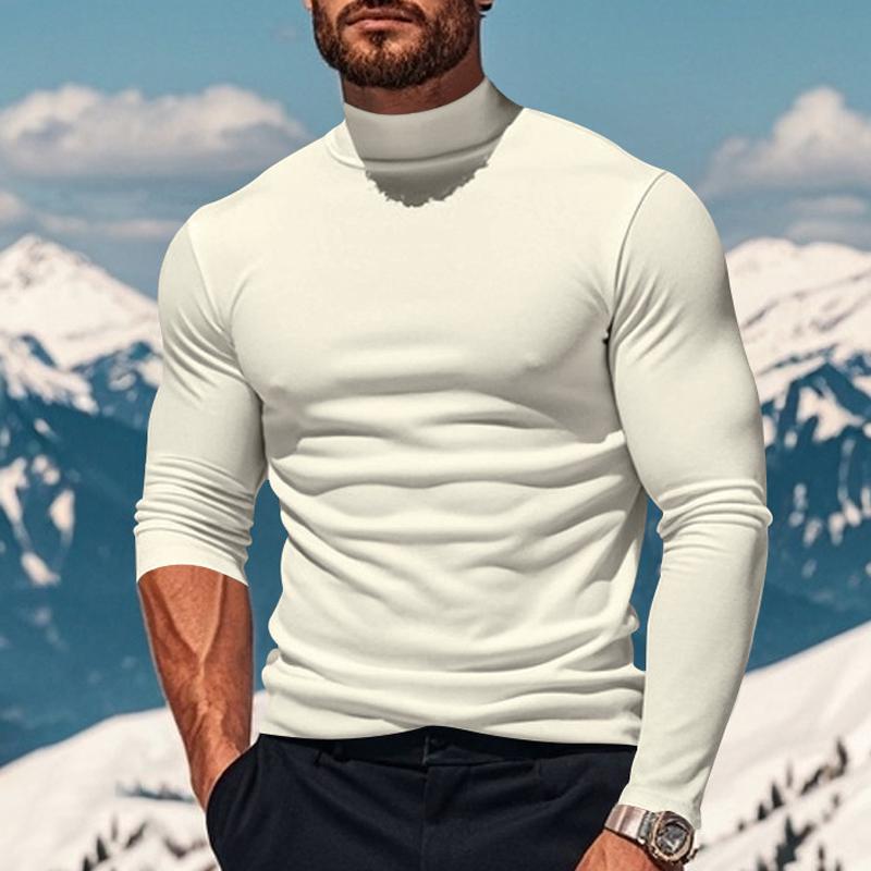 Men's Solid Color Plsh Half High Collar Long Sleeve T-shirt