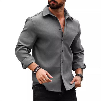 Men's Casal Cotn Blend Lapel SliFit Long Sleeve Shirt