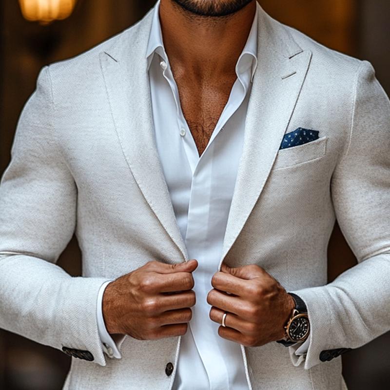 Men's Fashion Solid Color Peak Lapel Two Buttons Casual Blazer