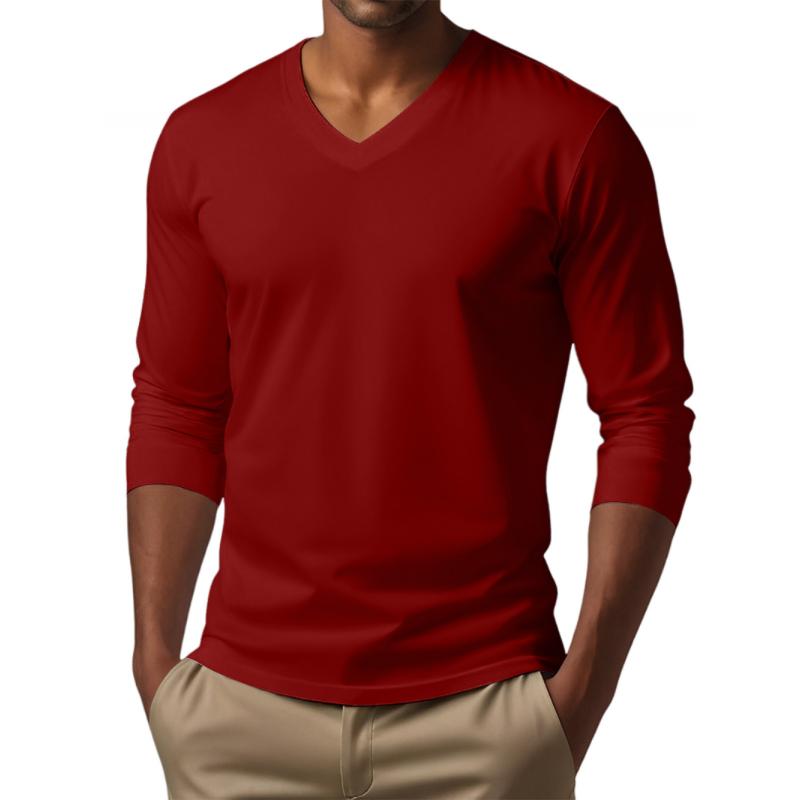 Men's Casal V-neck Cotn Blended SliFit Long Sleeve T-shirt