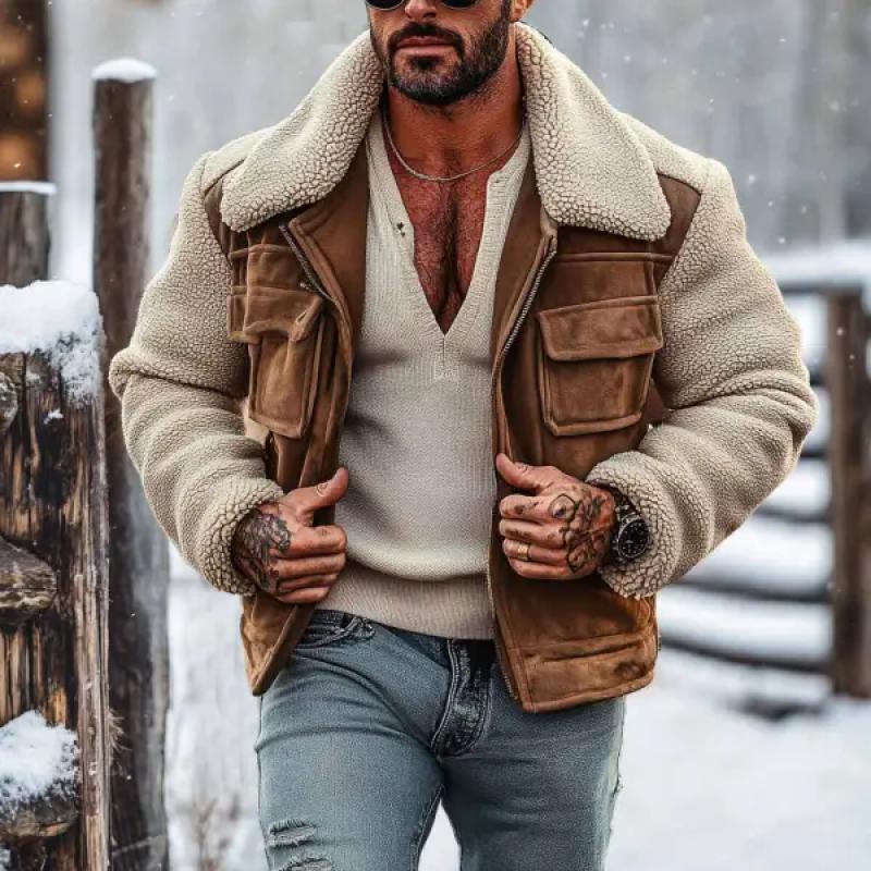 Men's Vine Sede Stitching Lambswool Lapel Jacket Coat