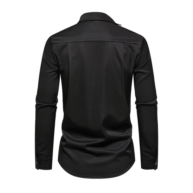 Men's Casal Lapel Slanted Placket Asymmetric SliFit Long Sleeve Shirt