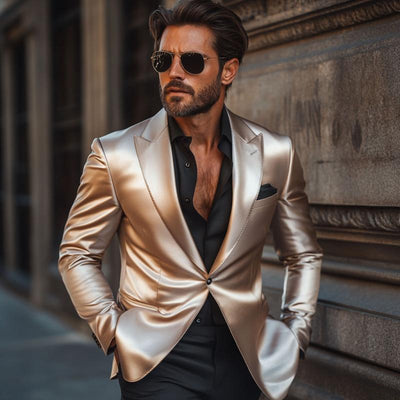 Men's Retro Elegant Satin Peak Lapel Single Breasted SliFit Blazer