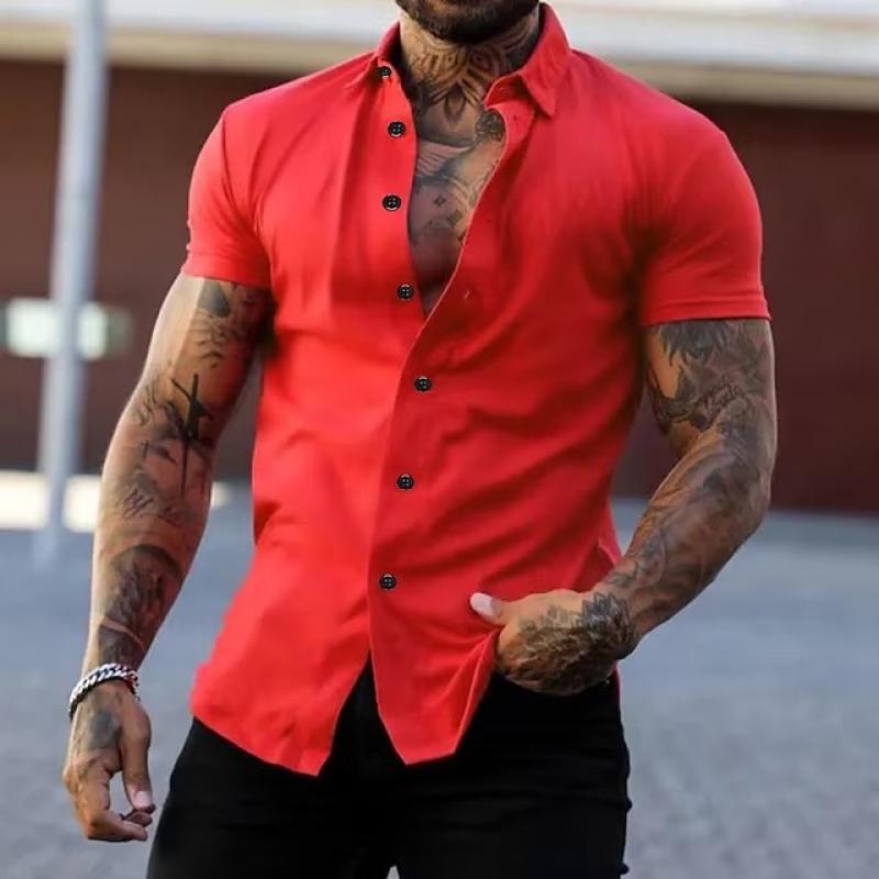 Bestla® | Men's Solid Lapel Short Sleeve Sports Fitness Shirt 23811118Z