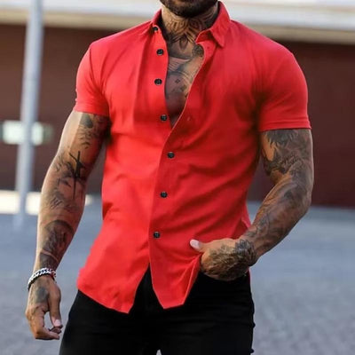 Bestla® | Men's Solid Lapel Short Sleeve Sports Fitness Shirt 23811118Z