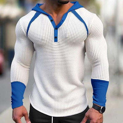 Men's Colorblock Waffle Hooded Raglan Sleeve Sweatshirt