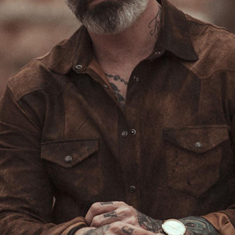 Men's Vine Casal Sede Lapel Long Sleeve Shirt