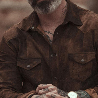 Men's Vine Casal Sede Lapel Long Sleeve Shirt