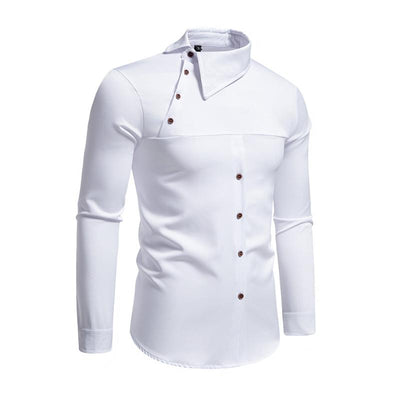 Men's Casal Lapel Slanted Placket Asymmetric SliFit Long Sleeve Shirt