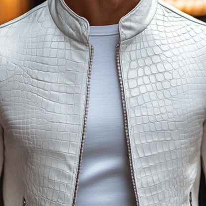 Gregorio® | Elegant Leather Jacket With Zipper And Stone Pattern