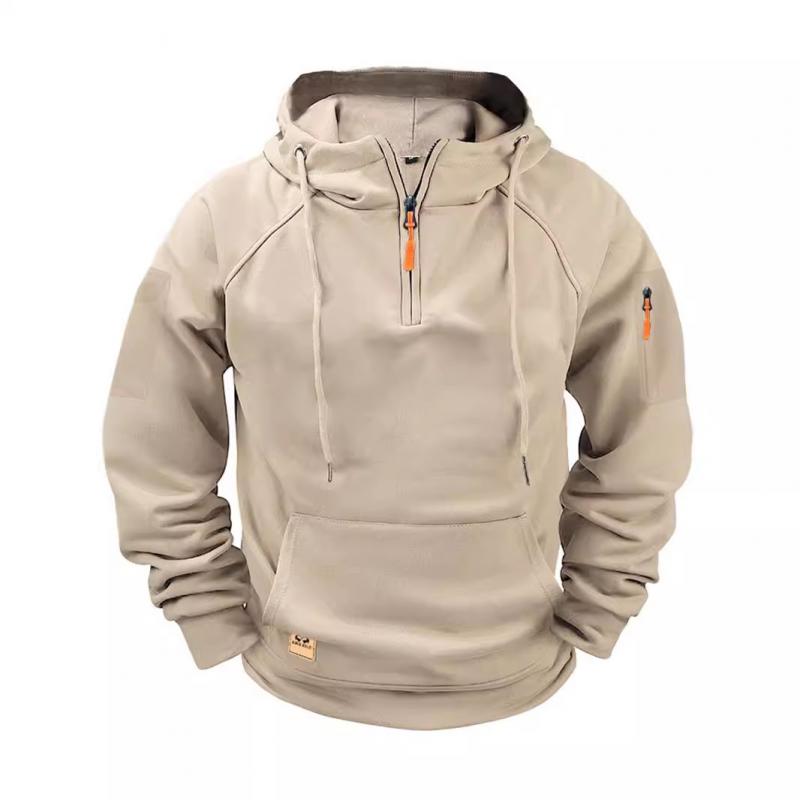 Men's Solid Zip-Up Hoodie Raglan Sleeve Sweatshirt