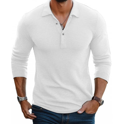 Men's Casual Cotton Blend Lapel Slim Fit Long Sleeve Polo Shirt
