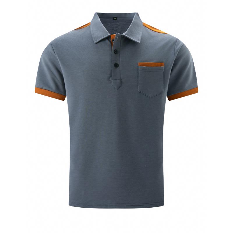 Men's Colorblock Chest Pocket Lapel Cotn Blend Short Sleeve Polo Shirt