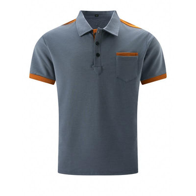 Men's Colorblock Chest Pocket Lapel Cotn Blend Short Sleeve Polo Shirt