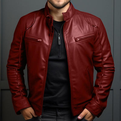 Men's Vine Stand Collaripper SliLeather Jacket