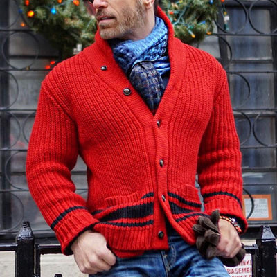 Men's Vine Color Block Striped Lapel Single-breastednit Cardigan