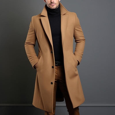 Men's Solid Notch Lapel Single-breasted mid-length Coat
